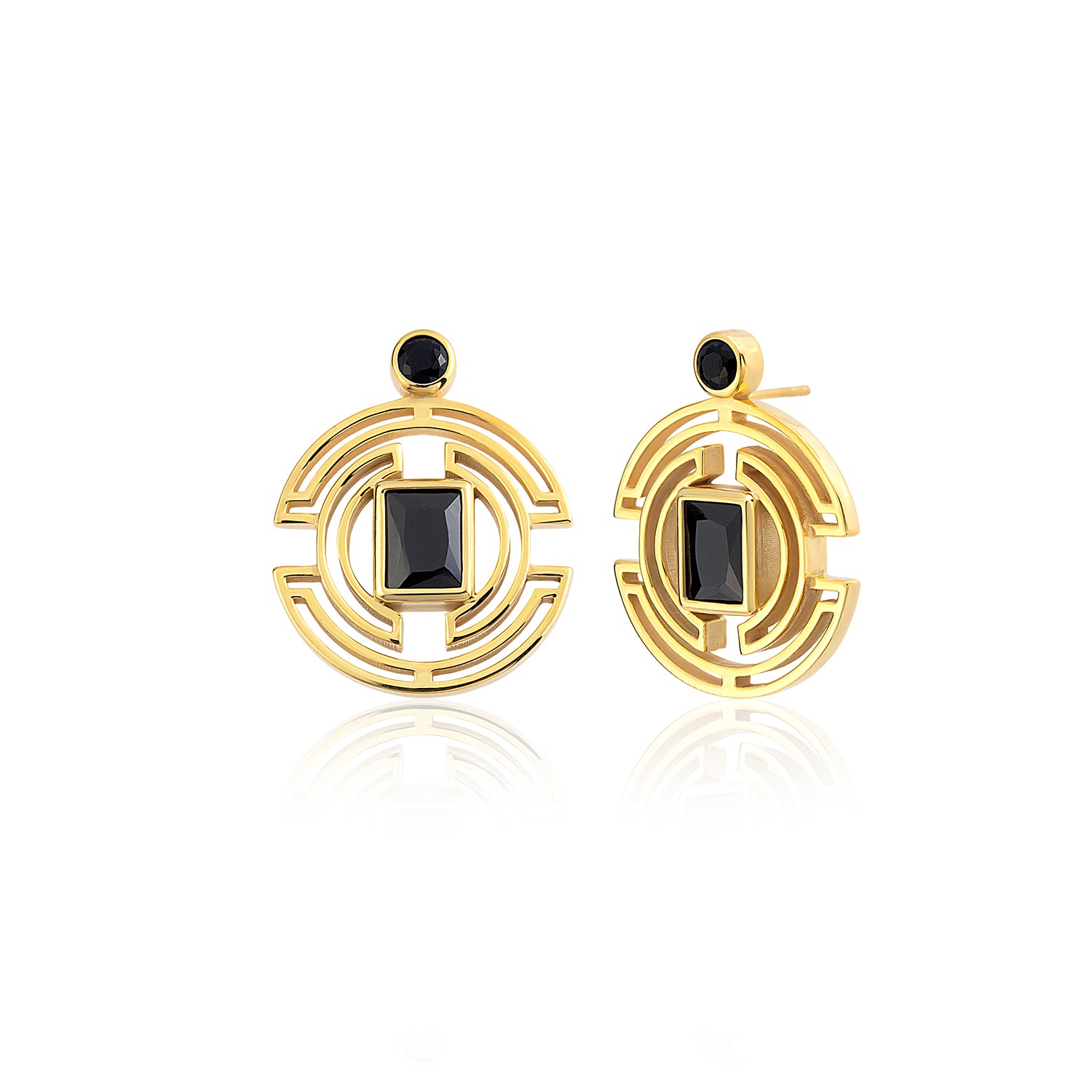 Bengü Earrings Black Crystal Stone Gold Plated