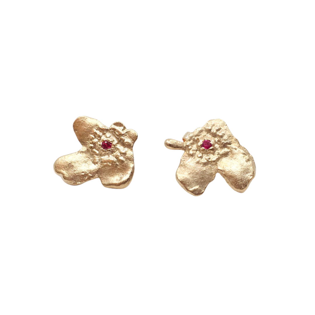Gold and Ruby Blossoms Earrings